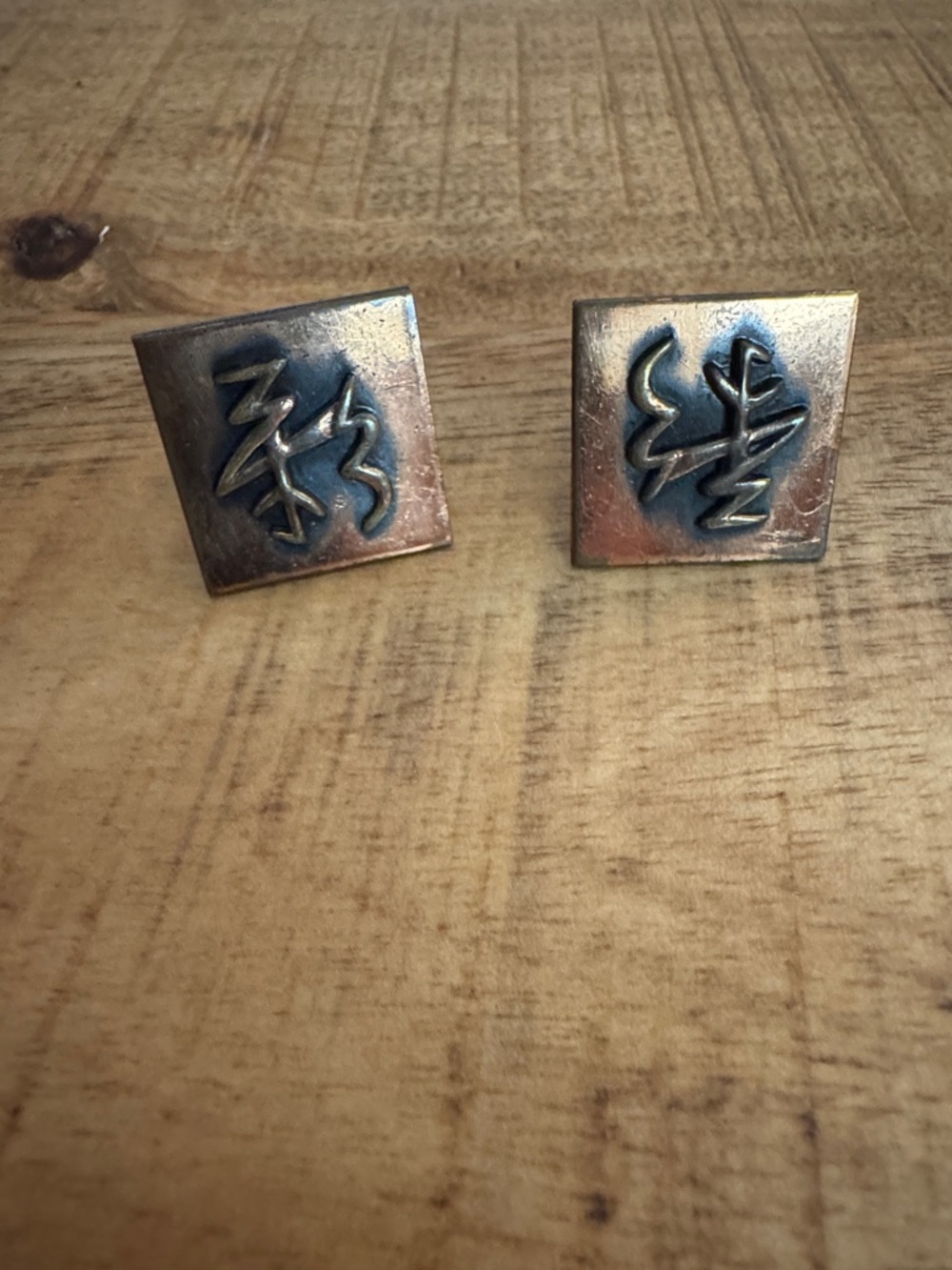 Square Copper Tone Cufflinks with Raised Abstract Asian Script Characters